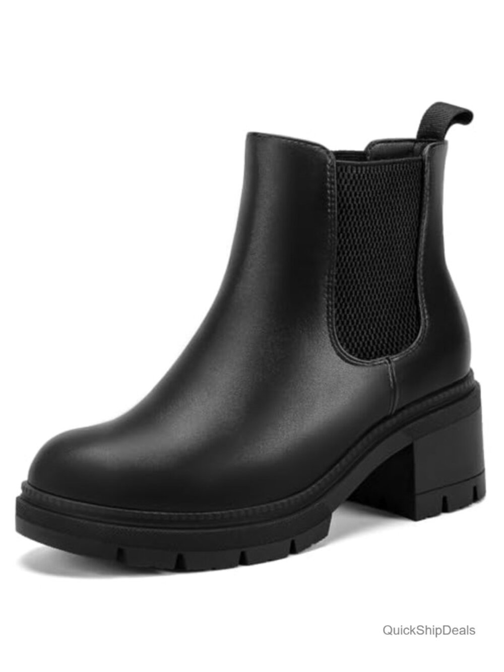 Wide Width Chelsea Ankle Boots for Women Faux Leather EZ On Pull-On Block Heel